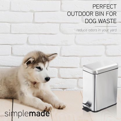 simplemade Rectangle Step Trash Can - 5 Liter / 1.3 Gallon - Stainless Steel Bathroom Trash Can | Small Trash Can with Lid | Office Trash Can | Garbage Can with Lid | Metal Wastebasket (Steel)
