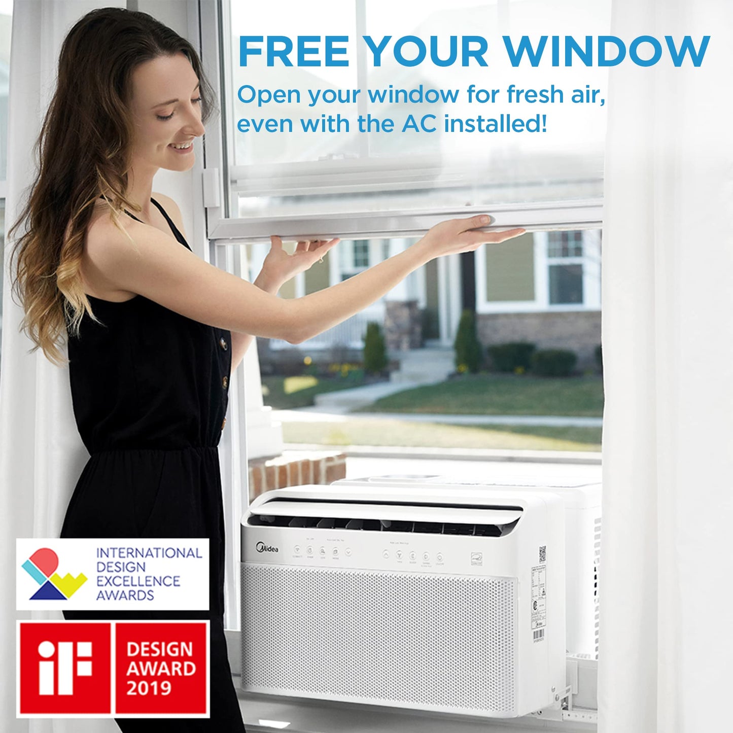 Midea 8,000 BTU U-Shaped Smart Inverter Air Conditioner –Cools up to 350 Sq. Ft., Ultra Quiet with Open Window Flexibility, Works with Alexa/Google Assistant, 35% Energy Savings, Remote Control