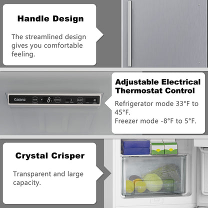 Galanz GLF11US2A16 Upright Temperature Control Convertible Refrigerator/Freezer, Stainless Steel, 11 Cu.Ft