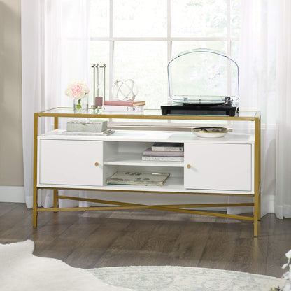Sauder Harper Heights TV Credenza, L: 48.82" x W: 15.55" x H: 25.0", White Finish