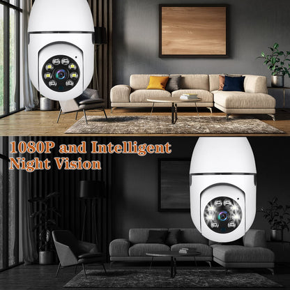 FOUAVRTEL WiFi Wireless Light Bulb Camera 1080P 360 Degree 2.4GHz Dome Smart Surveillance Camera Home Security Cameras with Human Motion Detection Night Vision and Alarm