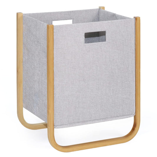 EZDeco Laundry Basket with Bamboo,30L Thickened Foldable Hampers for Laundry,Small Laundry Hamper Organization and Storage for RV,Children's Clothes and Toys,Bathroom,Bedroom,Dorm,Room,Sturdy