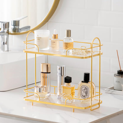 HBlife Bathroom Countertop Organizer 2 Tier Makeup Organizer Luxury Perfume Tray Skincare Storage Cosmetic Organizer Bathroom Counter Shelf for Bathroom, Gold