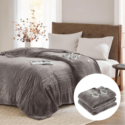 Degrees of Comfort Washable Heated Blanket for Twin Size Bed, UL-Certified Heater Blankets, Auto Shut Off | Machine Washable | Grey, 62x84