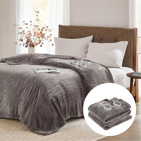 Degrees of Comfort Washable Heated Blanket for Twin Size Bed, UL-Certified Heater Blankets, Auto Shut Off | Machine Washable | Grey, 62x84