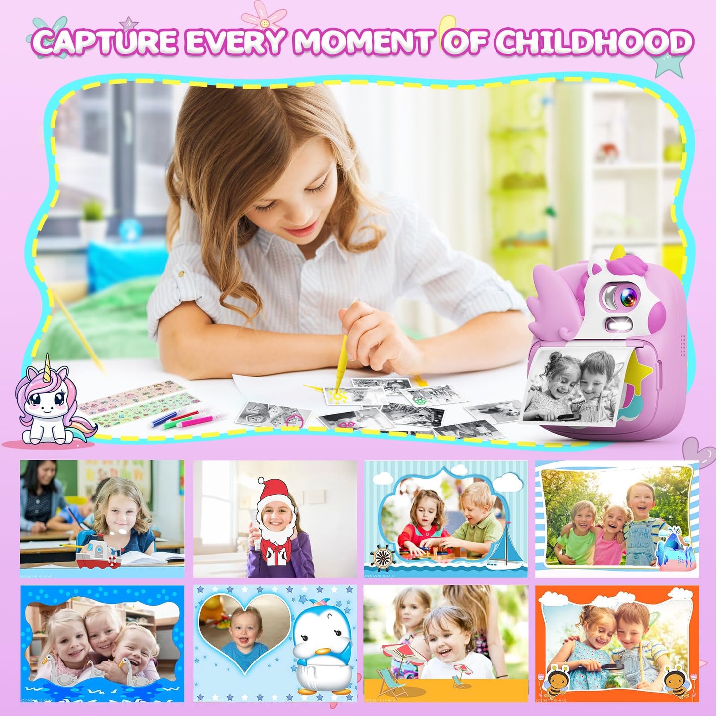 CAMCLID Kids Camera Instant Print, 12MP & 1080P Instant Camera for Kids with 32G SD Card & Print Paper, Selfie Digital Video Camera for Toddler,Christmas Birthday Gifts for Girls Boy Age 3-12 (Purple)