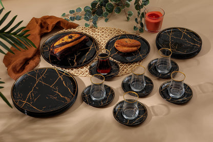 GURCUGLASS Glass Plate Set 7,8 Inch - Salad Plates | Dessert Appetizer Plates - Glass Lunch Plates - Small Plates Set, Set of 6, Suitable for Snacks, Appetizer, Home, Party, Restaurant (Black Marble)