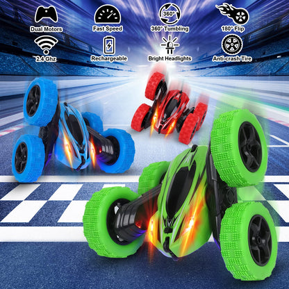 Lumiparty Remote Control Stunt Car Watch Gesture Sensor 4WD Double Sided 360 Rotating Tumbling Rechargeable Car High Speed 2.4GHZ Off Road RC Toy Cars for Xmas Birthday Gift Adult,Red/Green/Blue,3Pack