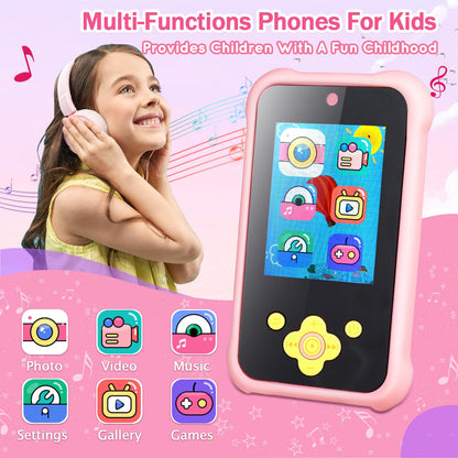 Kids Phone for Girls,2023 Newest Birthday Toys for Ages 3-8,MP3 Music Player Puzzle Games with Flip Camera,Toddler Learning Toys for 3 4 5 6 7 8 Year Old Girl with 3 Camera,32G SD Card