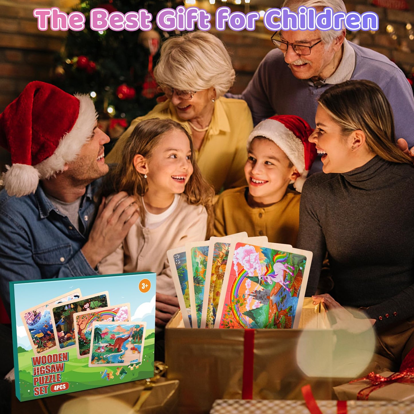 4 Packs Wooden Puzzles for Kids Ages 3-6 Toddler 4 in 1 Jigsaw Puzzles 24 PCS Preschool Learning Educational Brain Teaser Boards Toys Children Gifts for 3 4 5 6 Year Old Boys Girls