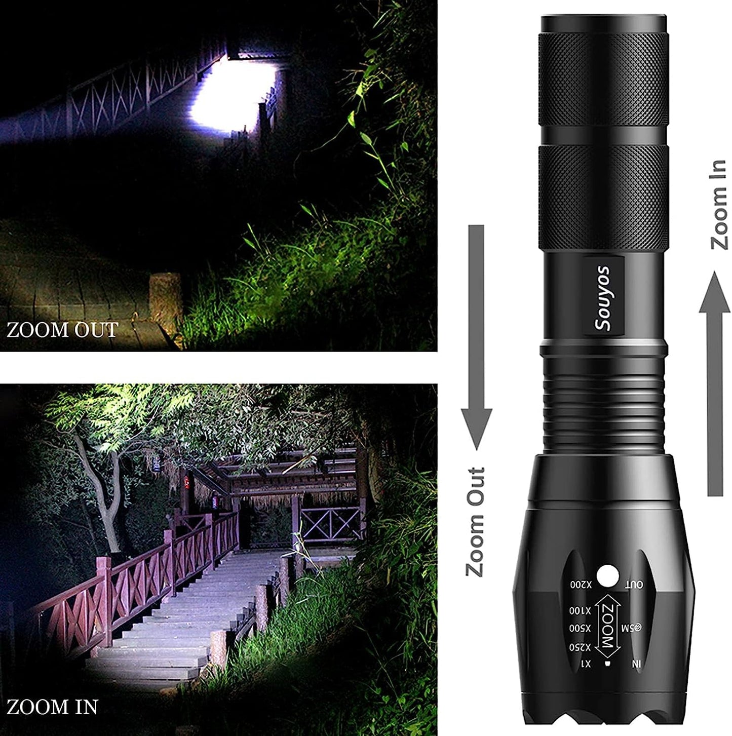 Souyos Military Grade Flashlight 2000 Lumen 5 Modes Water Resistant LED Flash Light (4-Pack)