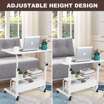 Bedroom Bedside Storage Rack Table Small Spaces Home Office Desk Height Adjustable Home Office Desk Multifunctional Table with Wheels Minimalist Portable Laptop Gaming Desk Size 15.7*31.5 Inch White