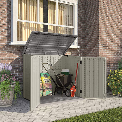 Suncast Horizontal 34 Cubic Feet Plastic Outdoor Storage Shed with Floor and 3 Door Locking System for Backyard, Garage, or Patio Use, Ivory