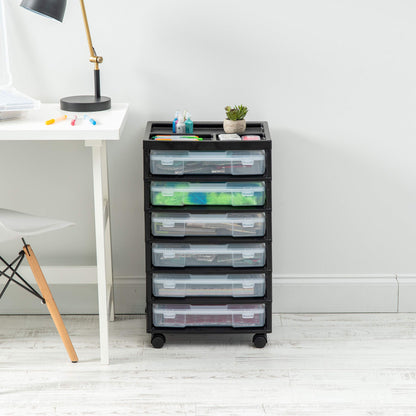 IRIS USA 6 Drawers Scrapbook Organizer Top Plastic Storage Cart with casters, Black