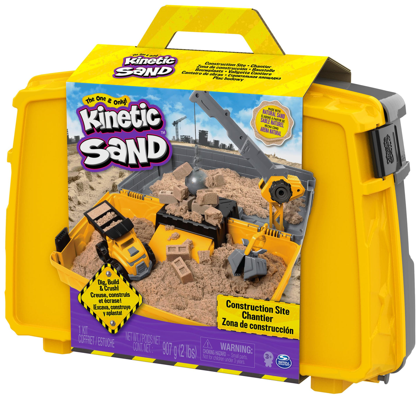 Kinetic Sand, Construction Site Folding Sandbox with Toy Truck and 2lbs of Play Sand, Sensory Toys, for Kids Ages 3 and up