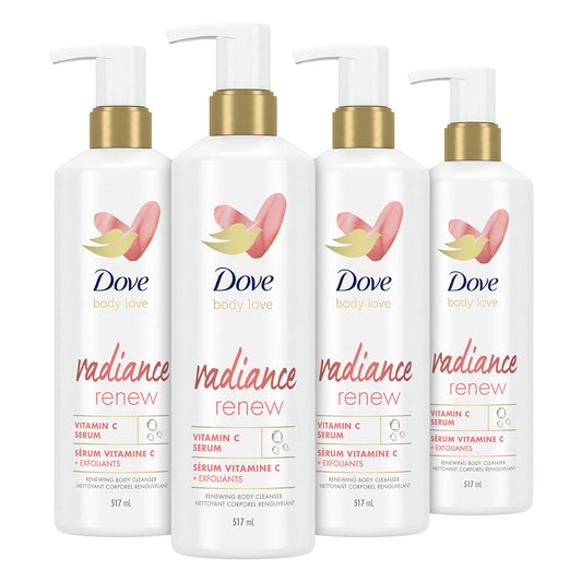 Dove Body Love Body Cleanser Radiance Renew 4 Count For Dull Skin Exfoliating Body Wash with Vitamin C Serum 17.5 fl oz