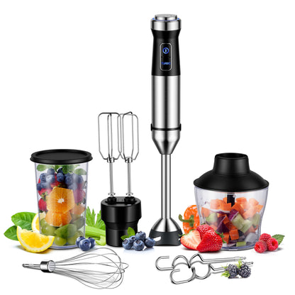 6-in-1 Immersion Blender Handheld 1000W 20-Speed & Turbo Mode, GDOR Scratch Resistance Hand Blender with Dough Hooks, Egg Beaters, Whisk, 800ml Beaker, 600ml Chopper Titanium Blades, BPA-Free, JHB-158