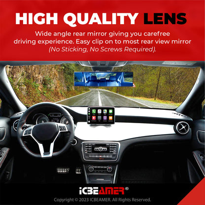 ICBEAMER 15.8 Inch Car Rearview Mirror, Panoramic Wide Angle, HD Blue Tint Glass, Interior Clip On Flat Car Mirror, Anti Glare, Automotive Accessories, Universal for Truck, Car, SUV, Pack of 1