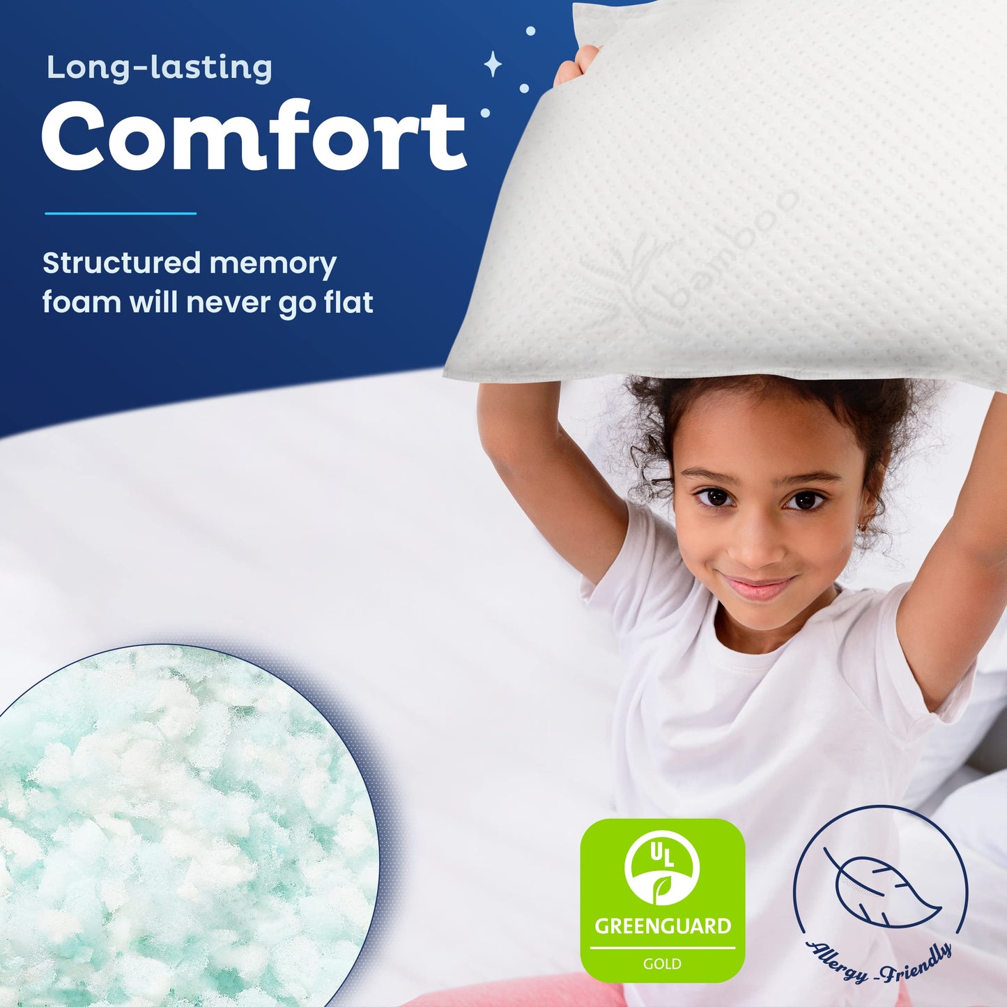Snuggle-Pedic Toddler Pillow for Travel & Camping - USA Made Shredded Memory Foam Pillows w/Cooling Cover - GreenGuard Gold Certified Kids Pillow