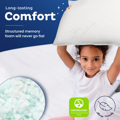 Snuggle-Pedic Toddler Pillow for Travel & Camping - USA Made Shredded Memory Foam Pillows w/Cooling Cover - GreenGuard Gold Certified Kids Pillow
