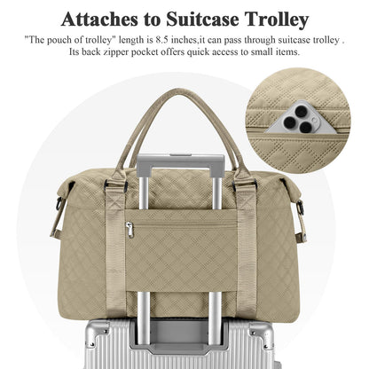 Weekender Bag for Women with Toiletry Bag, Travel Duffel Bag Overnight Carry on Bag, Gym Tote Bag with Wet Pocket,Pale Khaki