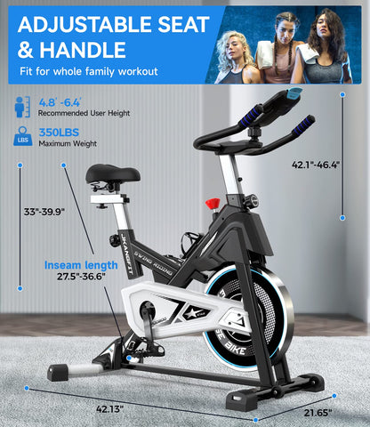 Pooboo Magnetic Exercise Bike Stationary, Indoor Cycling Bike with Built-In Bluetooth Sensor Compatible with Exercise bike apps& Ipad Mount, Comfortable seat and Slant Board, Silent Belt Drive, 350LBS Weight Capacity (D626-1)