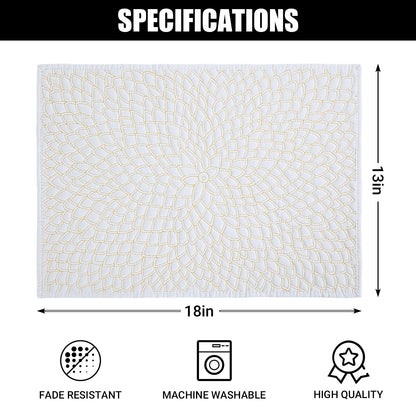 HOMBYS Quilted Placemats Set of 6-13x18 inch, Shiny Quilted Floral Rectangular Table Place Mat for Dining Table,Washable Placemats for Kitchen,Non-Slip Heat Resistant Cloth Placemats