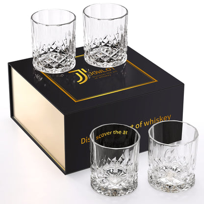 JOWLOT Whiskey Glasses Set of 4, 10 Oz Crystal Old Fashioned Whiskey Glass with Luxury Gift Box for Men Women for Drinking Bourbon Scotch Cocktail at Home Bar