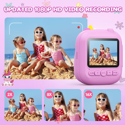 CAMCLID Kids Camera Instant Print, 12MP & 1080P Instant Camera for Kids with 32G SD Card & Print Paper, Selfie Digital Video Camera for Toddler,Christmas Birthday Gifts for Girls Boy Age 3-12 (Purple)