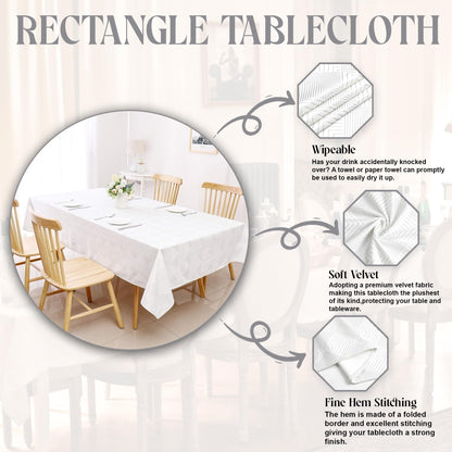 Majestic Giftware Velvet Tablecloths for Rectangle Tables | (70/144) - TC1407 Silver Geometric Print Hem Stitch Dining Table Cover | Decorative Washable Rectangle Tablecloth for Kitchen, Dinning