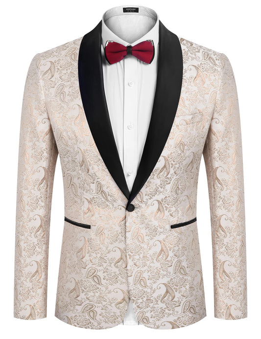 COOFANDY Mens Floral Tuxedo Jacket Jacquard Suit Jacket Shawl Lapel Wedding Blazer Slim Fit for Christmas Prom Homecoming Party