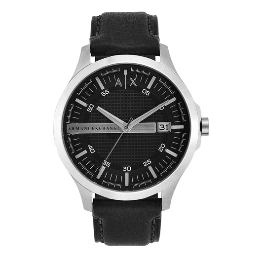 A|X ARMANI EXCHANGE Men's Leather Strap Watch, Color: Black/Silver (Model: AX2101)