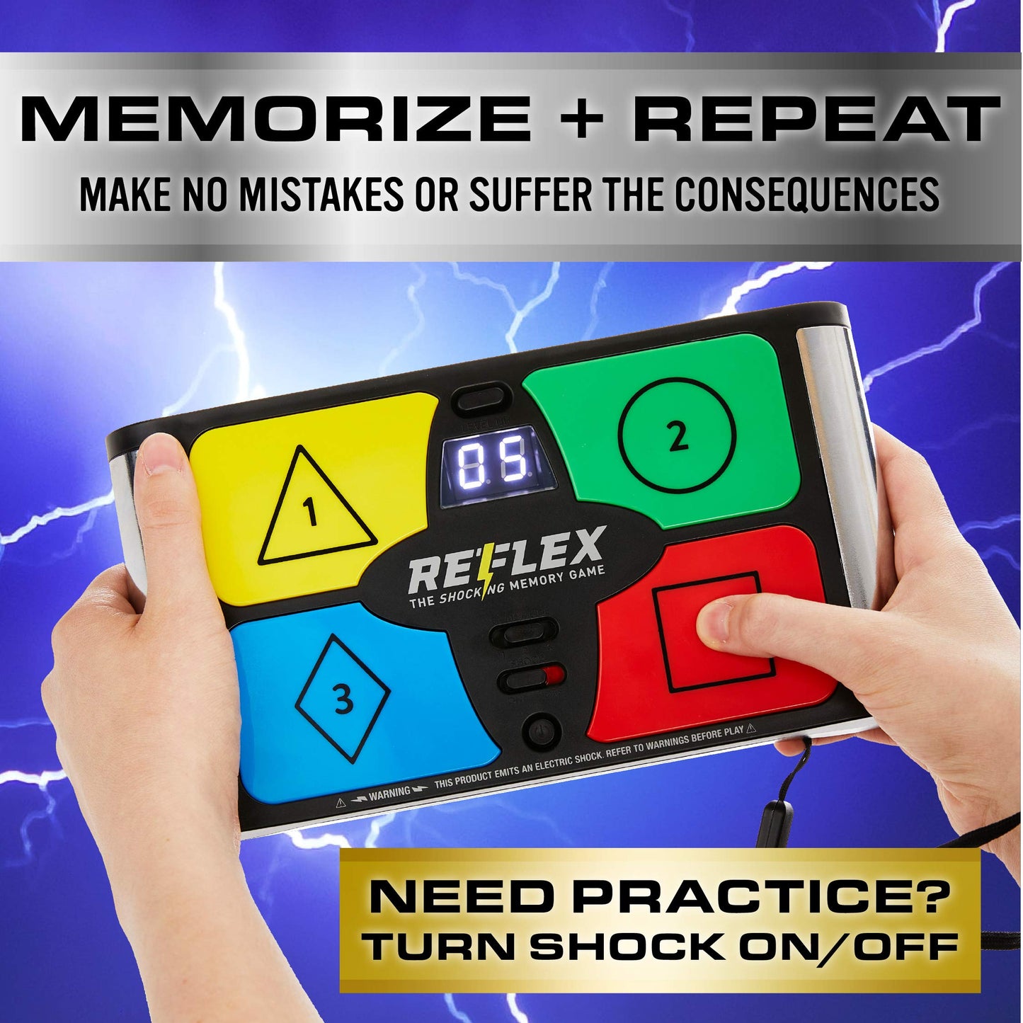Lightning Reaction Reflex Shocking Memory Game - Electronic Memory Game for Kids and Adults with 3 Game Modes, 5 Levels, and Shock On/Off Switch