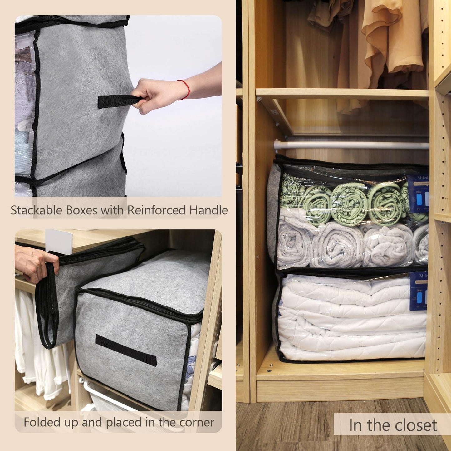 Miledicey 3-Ply Upgraded Cloth Bags for Blanket with Humidity Indicator (3 packs) | 90L Large Capacity Clothes Containers for Storing Comforter | Dust Proof Closet Orgnizer