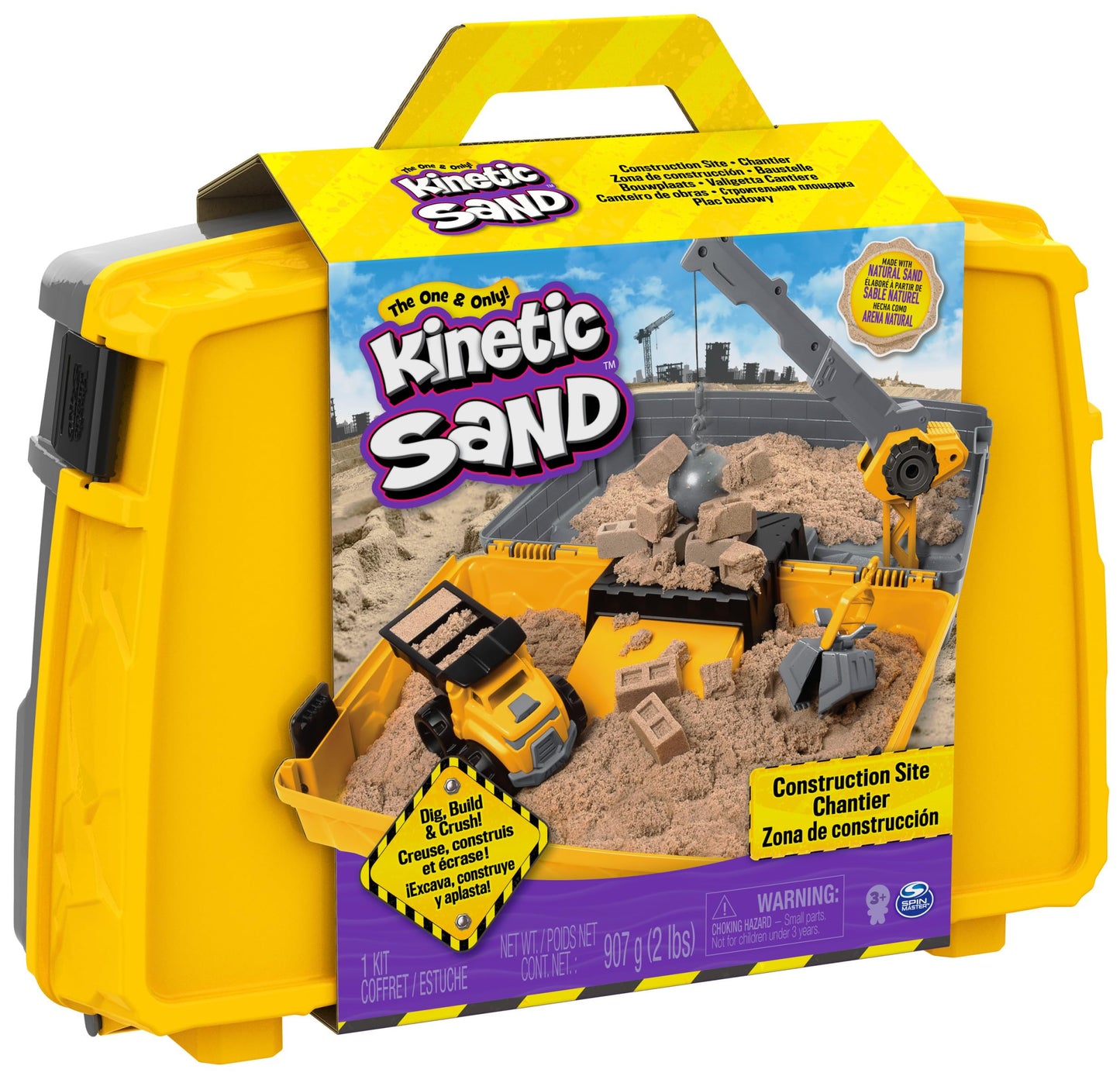 Kinetic Sand, Construction Site Folding Sandbox with Toy Truck and 2lbs of Play Sand, Sensory Toys, for Kids Ages 3 and up