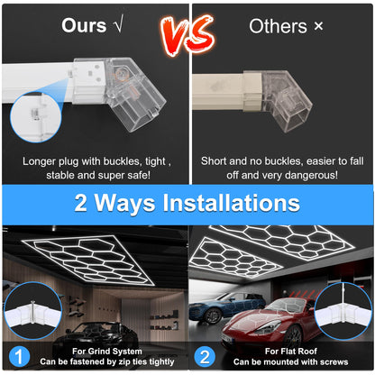 MODERN Hexagon Garage Lights，25 Pack 216W 25920LM High Brightness Hexagon Garage LED Lights for Garage, Shopping Mall, Workshop and Car Detailing Shop etc.