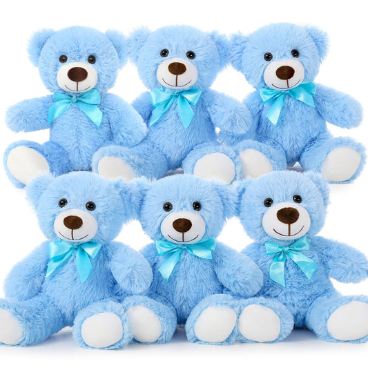 MorisMos 6 Pack Teddy Bear Bulk, Soft Bulk Teddy Bear Stuffed Animals 14 inch, Small Bear Plush for Baby Shower, Kids, Blue