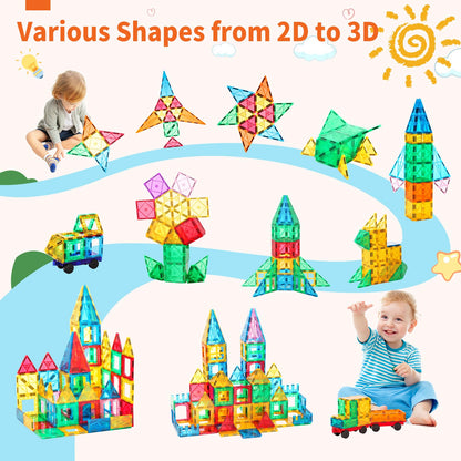 SUNHE YHK 100Pcs Magnetic Tiles Kids Toys STEM Magnet Toys for Toddler Montessori Magnetic Blocks Building Toys Preschool Learning Sensory Creativity Toys for 3+ Year Old Boys and Girls