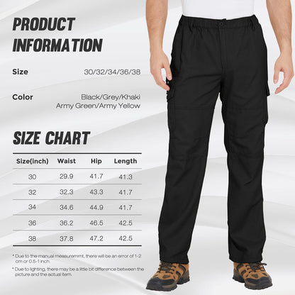 GLESTORE Cargo Pants for Men Relaxed Fit Work Pants with Pockets and Drawstring Mens Slacks Expandable Waist Black 34