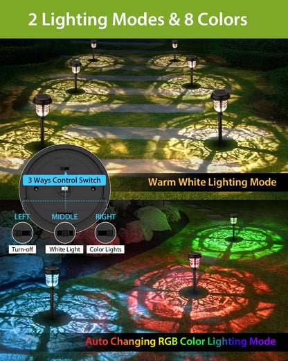 XMCOSY+ Solar Pathway Lights Outdoor, 6 Pack RGBW Solar Outdoor Lights, Auto On/Off IP65 Solar Lights Outdoor Waterproof, LED Solar Garden Lights Outdoor for Landscape Patio Lawn Driveway & Walkway
