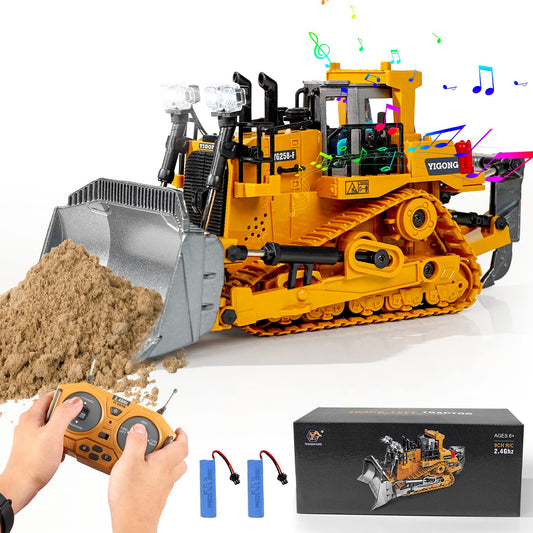 FUUY Remote Control Metal Bulldozer Toy for Kids Ages 3-7 - Realistic Construction Vehicle with Shovel and Ripper for Boys - Building Toys