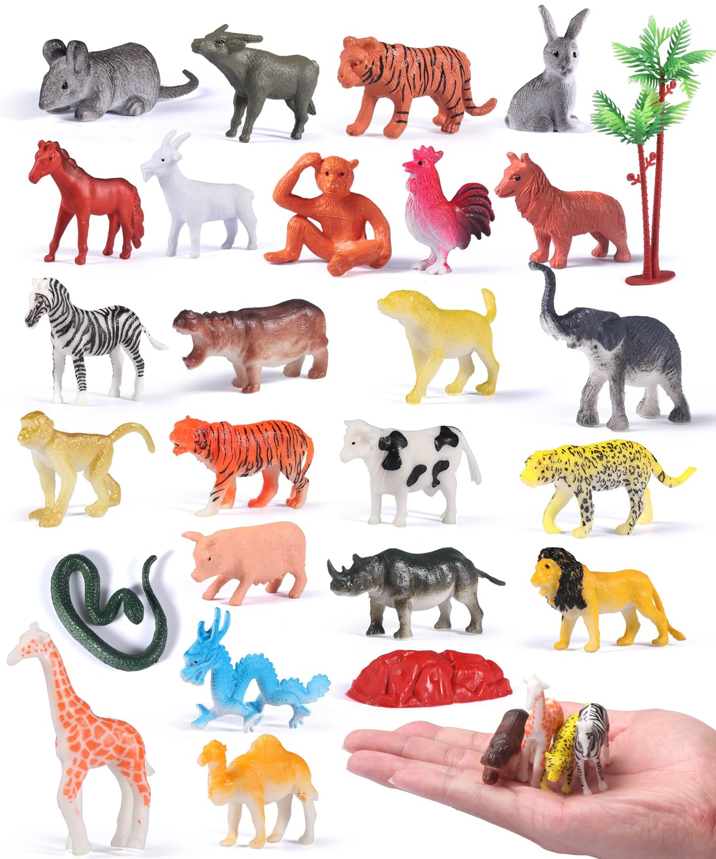 Safari Animals Figures Toys,28 Piece Mini Realistic Jungle Zoo Animal Toys Sets,Animal Learning Educational Toys Playset Cupcake Topper Gifts for Kids and Toddlers