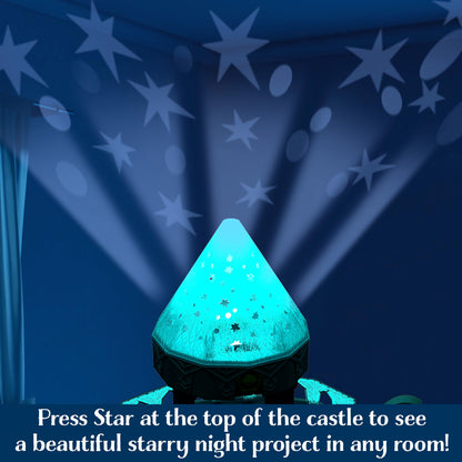 Mattel Disney Wish Rosas Castle Dollhouse Playset with 2 Posable Mini Dolls, Star Figure, 20 Accessories, Light-Up Projection Dome & More