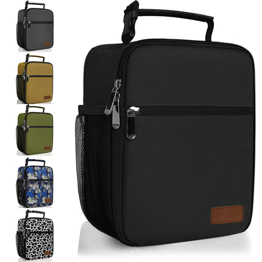 Deosk Lunch Bag Reusable Small Lunch Box for Men Women Insulated Portable Lunchbox for adults Suitable for School Work Picnic (Black)