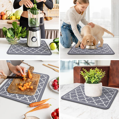WISELIFE Dish Drying Mat Coffee Mat Super Absorbent Drying Mat Large Dish Drying Mats for Kitchen Counter Easy clean Dish Mat Kitchen Drying Mat 15" x 18" Grey