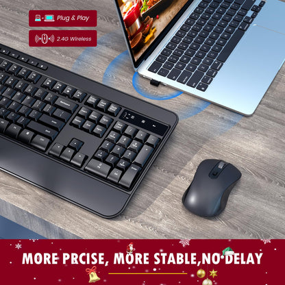 Wireless Keyboard and Mouse Combo, VEILZOR Full-Size 2.4G Ergonomic Computer Keyboard with Wrist Rest, 12+10 Independent Shortcuts, 4-Level 2400 DPI Wireless Mouse for Laptop/PC/Desktop,Windows/Mac OS