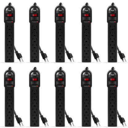 KMC 6-Outlet Surge Protector Power Strip 2-Pack, 600 Joule, Overload Protection, 2-Foot Cord