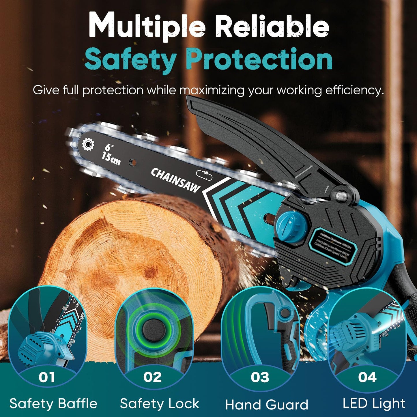 Mini Chainsaw, 6-Inch Chain saw with 2 Pack 2000mAh Batteries, Portable Handheld Chainsaw, Mini Chainsaw Cordless for Wood Cutting Tree Trimming DIY Projects Gardening Camping