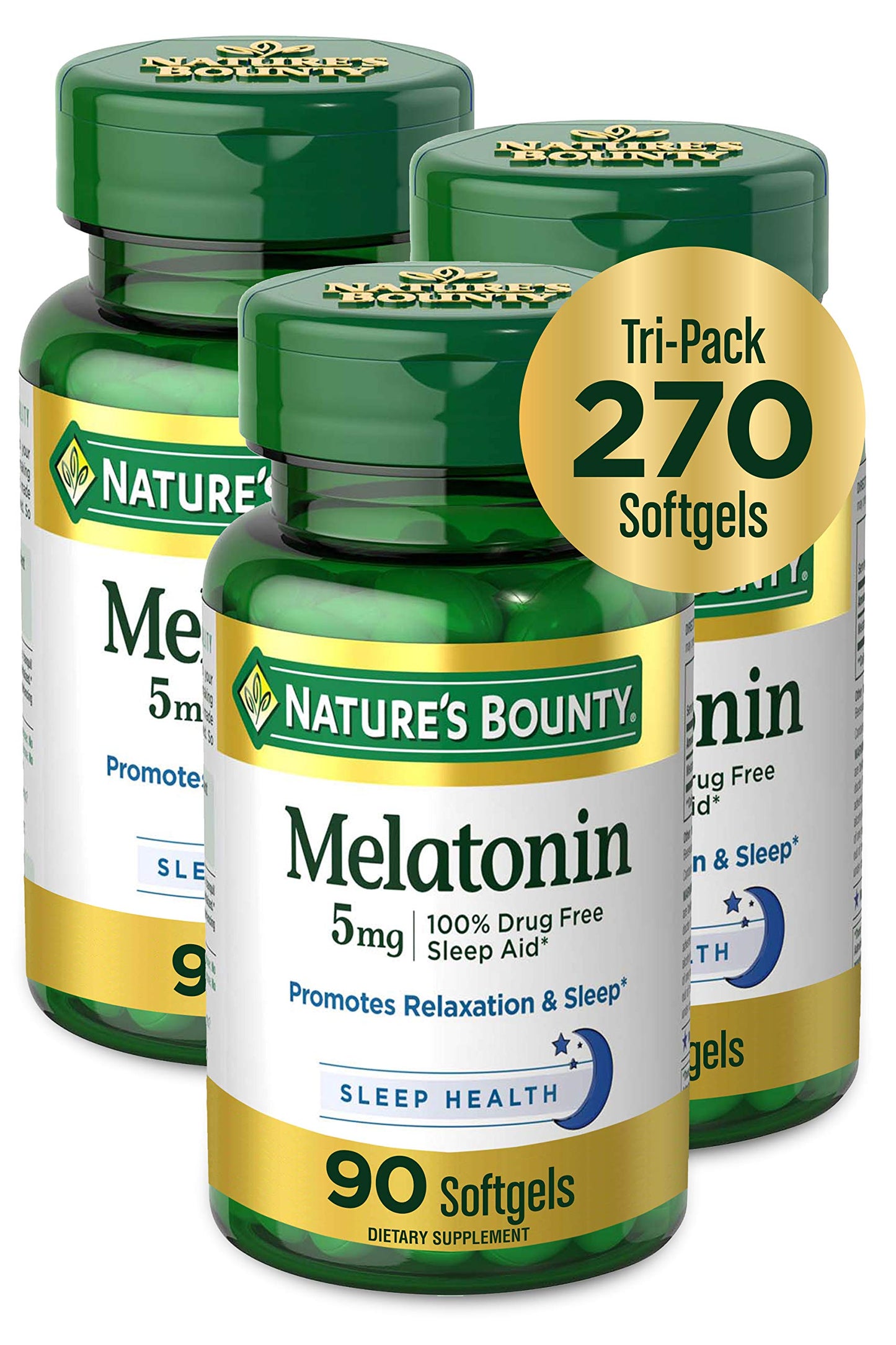 Nature's Bounty Melatonin 3mg, 100% Drug Free Sleep Aids for Adults, Supports Relaxation and Sleep, Dietary Supplement, 240 Count (Pack of 2)