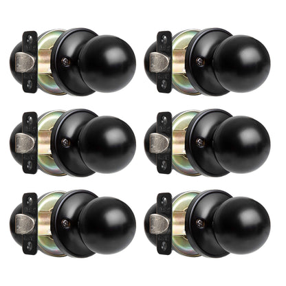 Ilyapa Passage Door Knobs, Black Closet Door Knob- Ball Style Closet Door Handle Matte Black, Door Knobs Interior Non Locking Indoor Doorknob, Black Matte Door Knob, 6 Pack